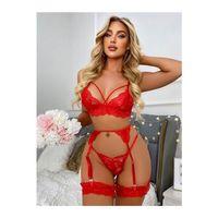 Dantelli Jartiyer Takım 5 Parça-Kırmızı