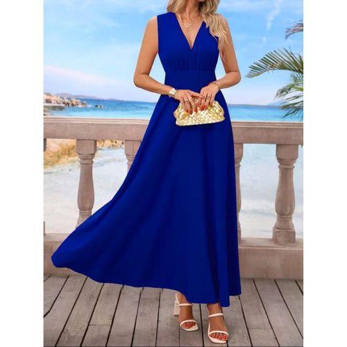 Kadın Askılı V Yakalı Bel Korsaj Detaylı Uzun Ithal Krep Elbise