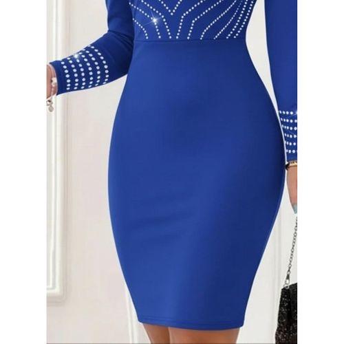 Kadın Uzun Kollu V Yakalı Taşlı Mini Ithal Krep Elbise