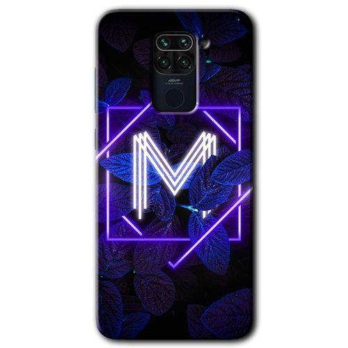 MRCİLETİSİM Xiaomi Redmi Note 9 Kılıf Kapak - Dark Neon Yaprak M Harfi +Hayalet Ekran Yandan Gözükmez