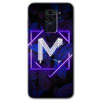 MRCİLETİSİM Xiaomi Redmi Note 9 Kılıf Kapak - Dark Neon Yaprak M Harfi +Hayalet Ekran Yandan Gözükmez