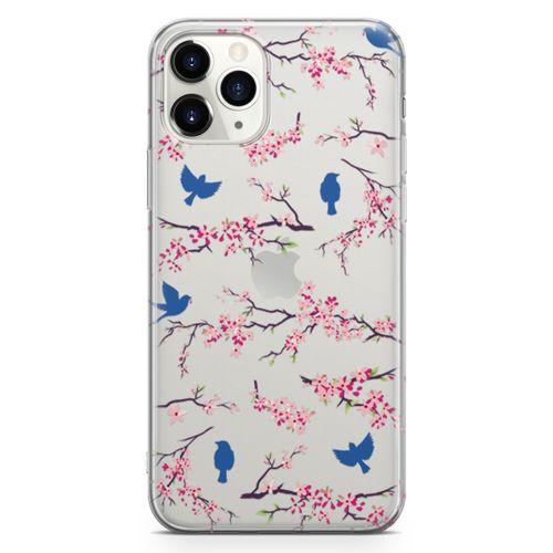 Apple iPhone 11 Pro Max Kılıf Mavi Serçe Arka Kapak Koruma Desenli Full Koruyucu