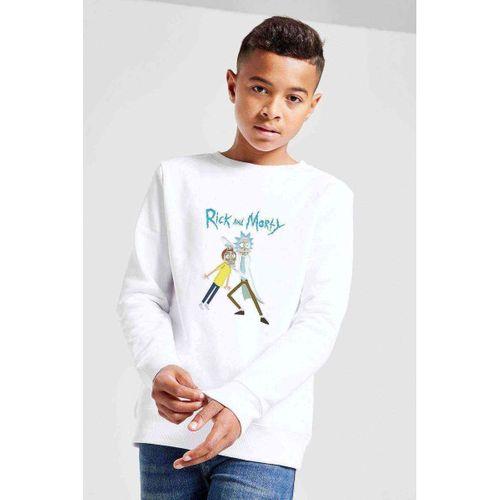 Rick And Morty Eyes Baskılı Unisex Çocuk Beyaz Sweatshirt