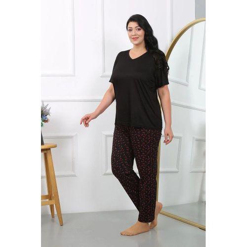 Kadın Büyük Beden Kısa Kol Penye Pijama Takımı Siyah