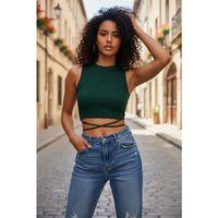 Kadın Yeşil Modern Fit Çapraz Bağlamalı Crop Top Büstiyer