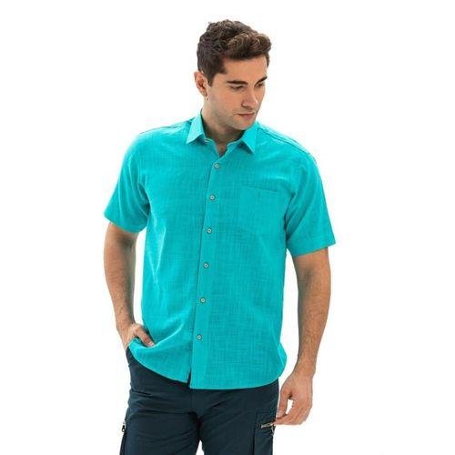 Büyük Beden Kısa Kol Şile Bezi Tek Cepli Erkek Yazlık Gömlek Turkuaz 3054