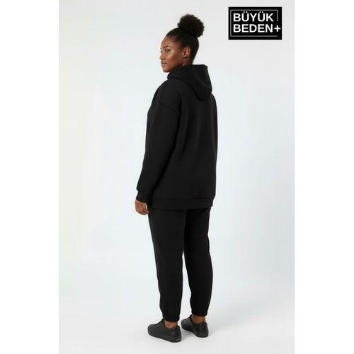 Kadın Büyük Beden Kapşonlu Rahat Kalıp Hoodie – Milano Italia Baskılı Sweatshırt SPR26BSWK967