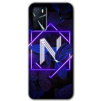 Oppo A16 Kılıf HD Desen Baskılı Arka Kapak - Dark Neon Yaprak N Harfi