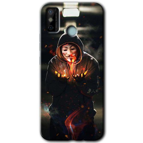 MRCİLETİSİM Tecno Spark 6 Go Kılıf HD Desen Baskılı Arka Kapak+Temperli Cam - V for Fire