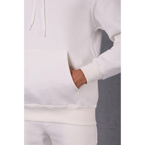 Şardonlu Kanguru Cepli Sweatshirt - 3 İplik Şardonlu Lastik Paça Erkek Eşofman Altı- Eşofman Takımı - Ekru