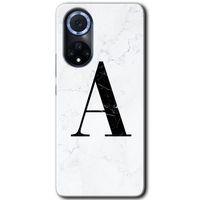 Huawei Nova 9 Kılıf HD Desen Baskılı Arka Kapak - Beyaz Mermer Desenli A Harfi + Kırılmaz Cam