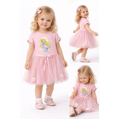 2-3-4 Yaş Şirinler Baskılı Tütü Elbise