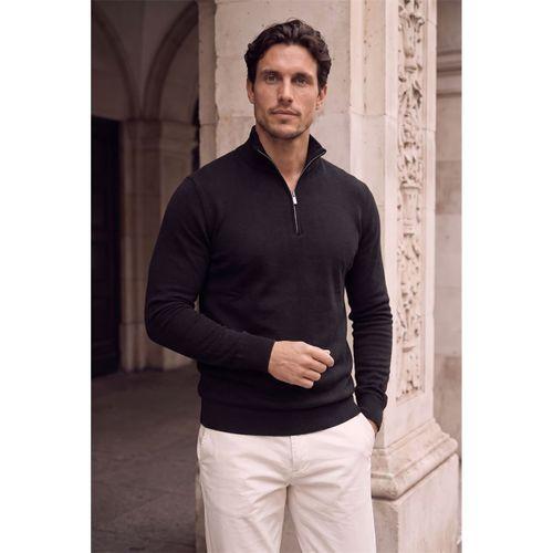 Lars Selanik Örme Kumaş Yarım Fermuar Erkek Sweatshirt - Siyah
