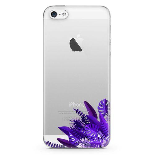 Apple iPhone 5 Kılıf Mor Yapraklar Arka Kapak Koruma Desenli Full Koruyucu