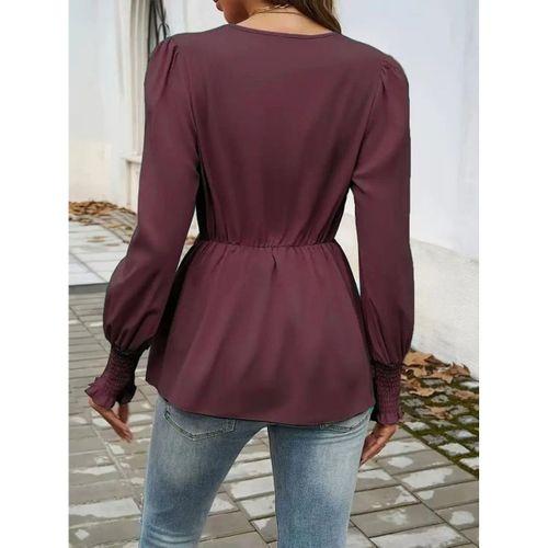 Kadın Uzun Kollu Kruvaze Yakalı önden Bağlamalı Ithal Krep Bluz