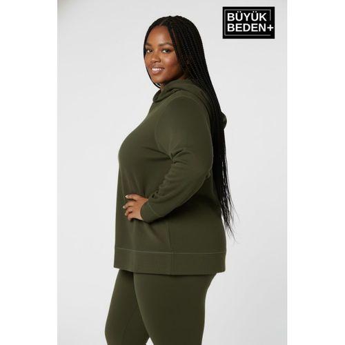 Kadın Büyük Beden Kapşonlu ince Sweatshirt SPR24BSWK57