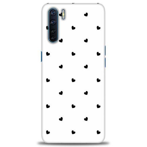 Oppo A91 / Reno 3 Kılıf HD Baskılı Kılıf - Siyah Kalpler + Tam Ekran Koruyucu