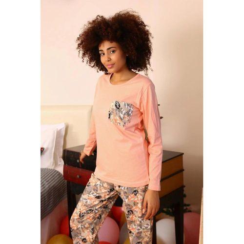 Kadın Uzun Kol Penye Pijama Takım Yavruağzı