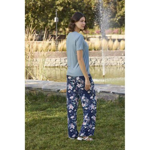 Çiçek Ve Yaprak Desenli Ve Baskılı Pijama Takımı