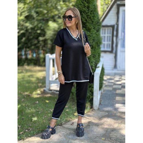Kadın Kısa Kollu V Yakalı Iki Iplik Bluz Ve Pantolon Ikili Takım