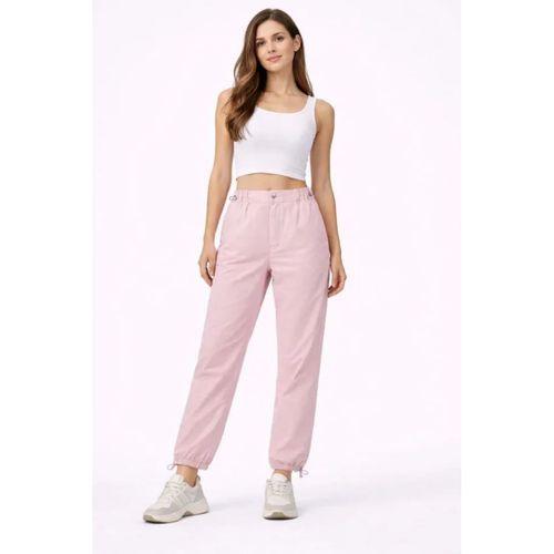 Paraşüt Kumaş Pantolon Bel Ve Paça Ayarlanabilir Lastikli Spor Pantolon - Toz Pembe