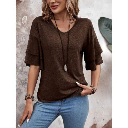 Kadın Kısa Kollu V Yakalı Viskon Bluz