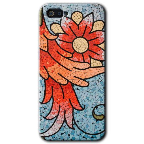 Realme C2 Kılıf HD Desen Baskılı Arka Kapak - Mozaik Çiçek + Kırılmaz Cam