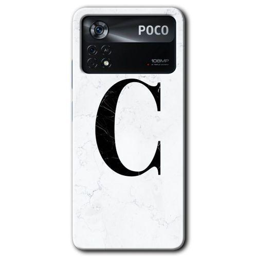 Xiaomi Poco x4 Pro HD Baskılı Kılıf + 9D Tam Ekran Koruyucu - Beyaz Mermer Desenli C Harfi
