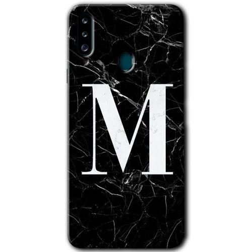 Galaxy A20s Kılıf HD Desen Baskılı Arka Kapak - Siyah Mermer Desenli M Harfi