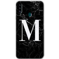 Galaxy A20s Kılıf HD Desen Baskılı Arka Kapak - Siyah Mermer Desenli M Harfi