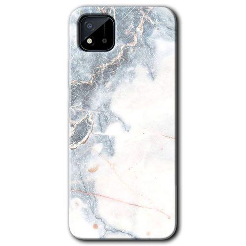 MRCİLETİSİM Realme C11 Kılıf Baskılı Kapak - White Marble + 5D Tam Kaplayan Cam