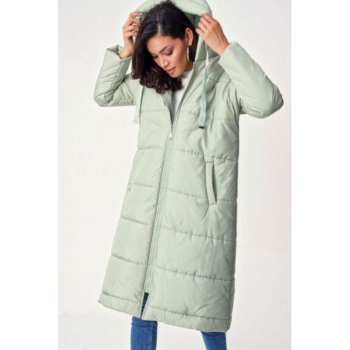 5120 Kapşonlu Uzun Şişme Mont - Mint