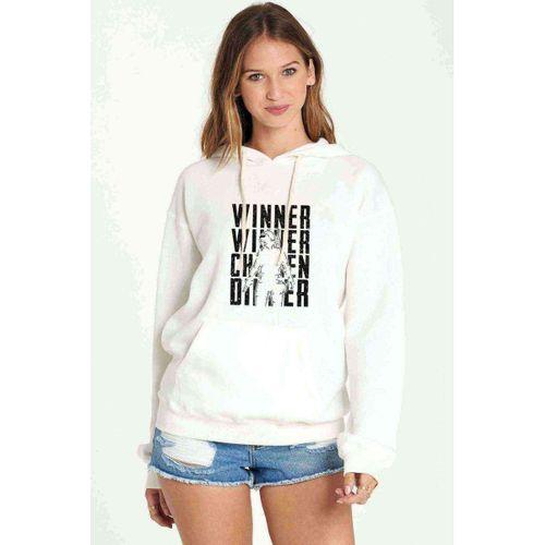 Pubg Winner Baskılı Beyaz Kadın Kapşonlu Sweatshirt