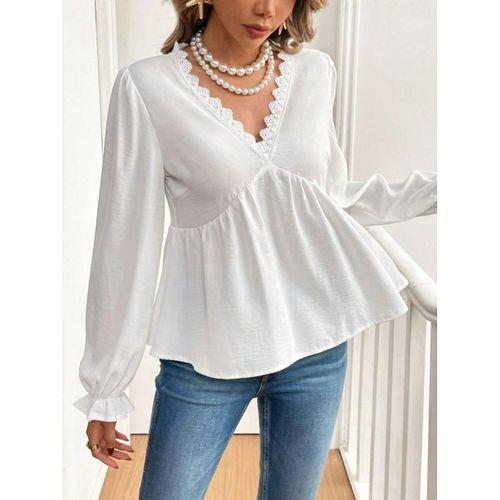 Kadın Uzun Kollu V Dantel Yaka Aerobin Bluz