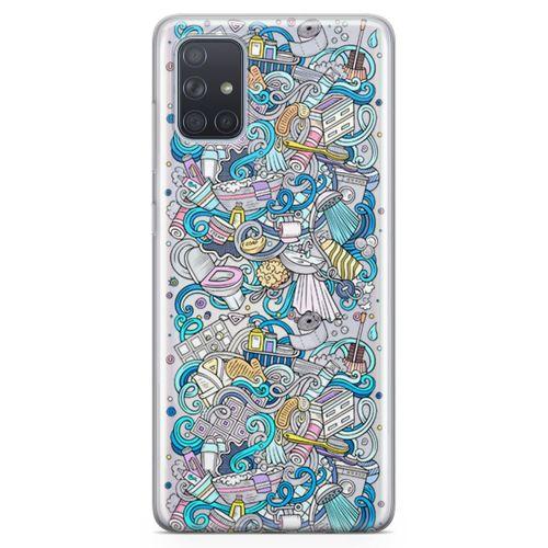 Samsung Galaxy A71 Kılıf Doodle Banyo Aksesuarları Arka Kapak Koruma Desenli Full Koruyucu