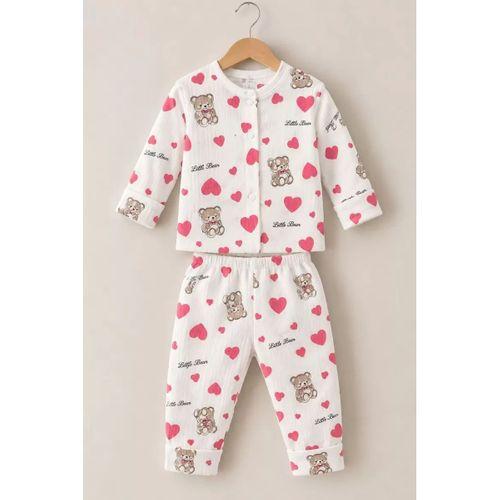 3-12 Ay Kalp Ayılı Baskılı Çıtçıtlı Penye Bebek Pijama Takımı