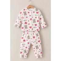3-12 Ay Kalp Ayılı Baskılı Çıtçıtlı Penye Bebek Pijama Takımı