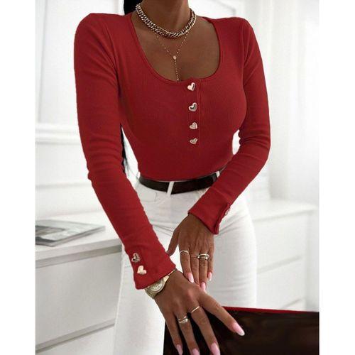 Kadın Uzun Kollu Yakadan Açık Ve Düğme Detaylı Kaşkorse Bluz