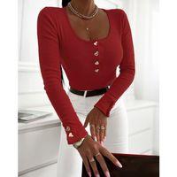 Kadın Uzun Kollu Yakadan Açık Ve Düğme Detaylı Kaşkorse Bluz