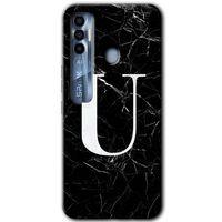 Tecno Spark 7 Pro Kılıf HD Desen Baskılı Arka Kapak - Siyah Mermer Desenli U Harfi + Kırılmaz Cam
