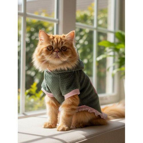 BunnyPop Kapüşonlu Kedi Elbisesi – Yeşil & Pembe