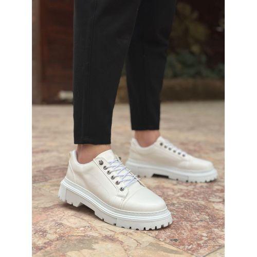 BA0245 Beyaz Akıllı Lastik Bağcık Yüksek Siyah Taban Günlük Erkek Ayakkabı