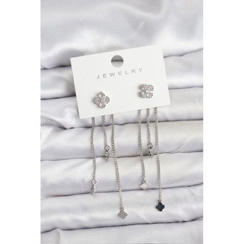 Pirinç Gümüş Renk Yonca Model Sallantılı Kadın Küpe