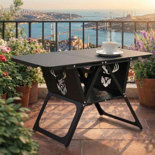 FiWays AXIS™ V2 Mat Siyah Metal Kamp Masası, 1mm Çelik Gövde, Profesyonel Katlanır Çantalı Outdoor Sehpa