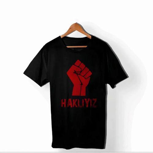 1 Mayıs Emek Ve Dayanışma Günü HAKLIYIZ Baskılı Bisiklet Yaka T-shirt - Siyah