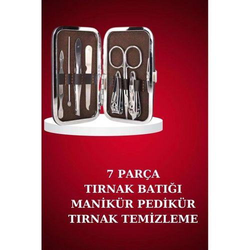 Manikür Pedikür Seti 7 Parça Tırnak Makası Kaş Makası Cımbız Çantalı