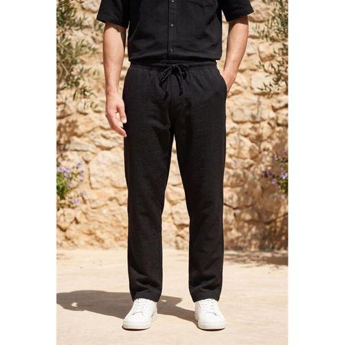 Calvert Tensel Pamuk Kumaş Çizgili Relaxed Fit Erkek Pantolon - Siyah