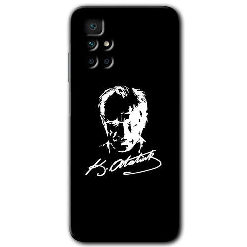 Redmi 10 Kılıf HD Desen Baskılı Arka Kapak - Atatürk Silüet İmza + Kırılmaz Cam
