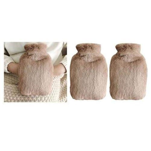 2 Adet Sıcak Su Torbası Yan Cepli Bej  Peluş Termofor 27X17X2Cm  1 Litre