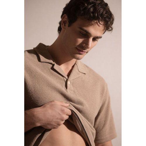 Aretus Şönil Kumaş Regular Fit Tek Düğmeli Polo Yaka Erkek T-Shirt - Bej